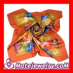 Floral Large Orange Square Silk Scarves for Women 105×105cm Hand Painted Silk Scarf