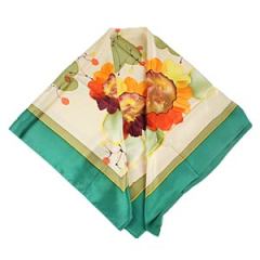 Floral Large Green Square Silk Scarves for Women 105×105cm Hand Painted Silk Scarf