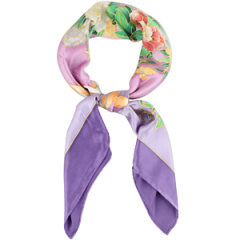 Elaborately Hand Painted Large Square Purple Silk Scarves for Women