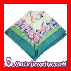 Elaborately Hand Painted Green Silk Scarf 108×108cm Large Square Silk Scarves for Women