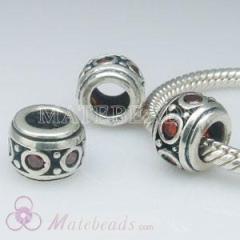 european S925 Sterling Silver Beads with Red Stone