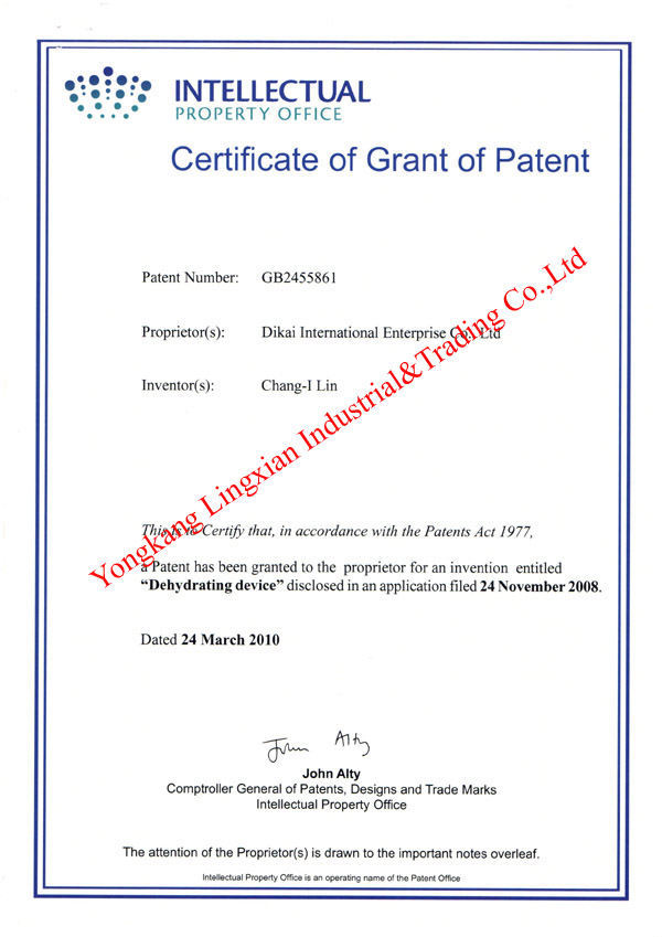 Patent Certificate