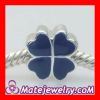 925 Sterling Silver Charm Jewelry Beads Enamel Dark Blue four-leaf clover