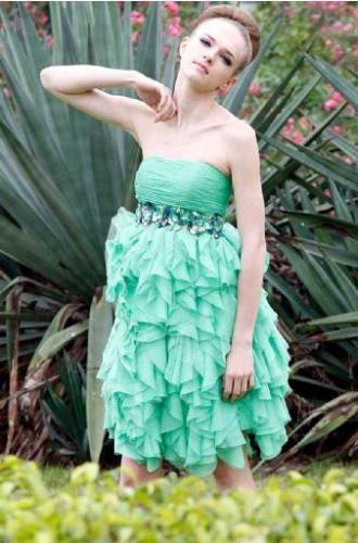green emire cocktail gowns,puff tiered cocktail gowns, mini women cocktail gowns