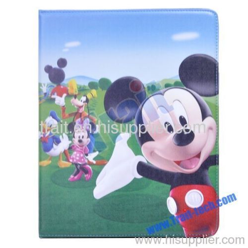 Fashion Cute Cartoon Leather Case Stand for iPad 2
