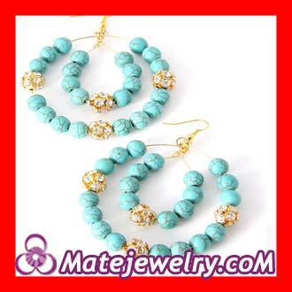 basketball earrings gold turquoise bead Rhinestone