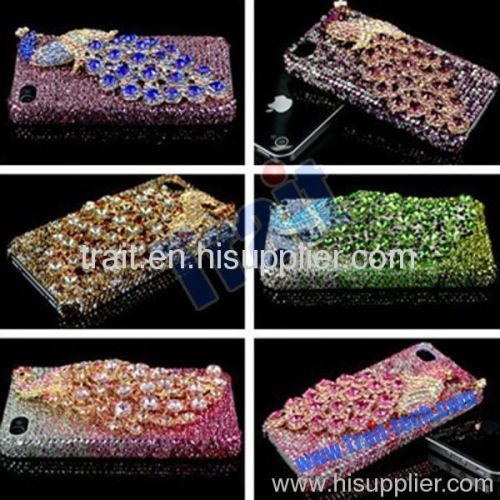 Luxurious 3D Bling Gold Peacock Diamond Crystal Back Cover Hard Case for iPhone 4