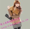 Knitting & PU leather stitching short wool coat