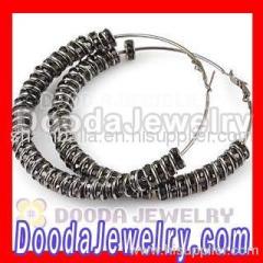 Cheap 70mm Basketball Wives Black Crystal Hoop Earrings Wholesale