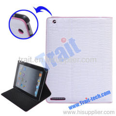 White Crocodile Skin Magical Color Changing Leather Stand Case for iPad 2 (Orange frame)