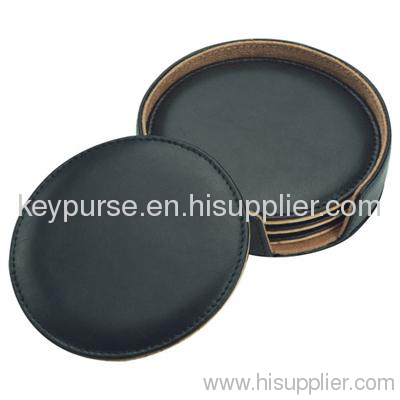 Leather Coaster Set Black