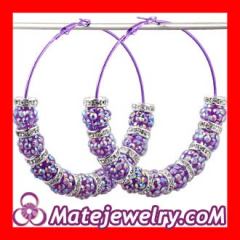 70mm Basketball Wives Purple Rhinestone Crystal Ball Hoop Earrings Wholesale