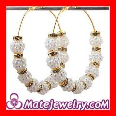 70mm Basketball Wives White Rhinestone Crystal Ball Hoop Earrings Wholesale