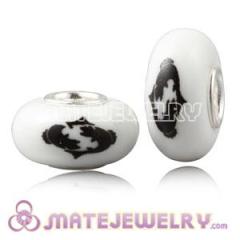 Painted Zodiac Pisces european Lampwork Glass Beads in 925 Silver Core