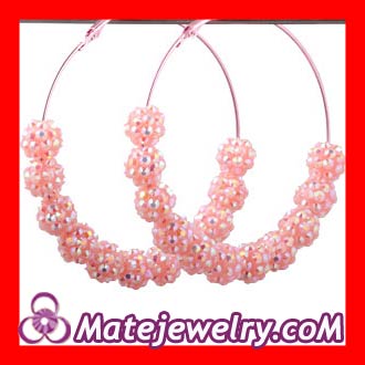 Basketball Wives Pink Rhinestone Crystal Ball Hoop Earrings Wholesale