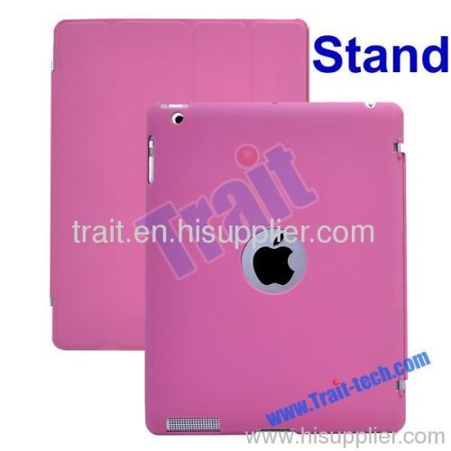Leather Cover + Hard Back Case for iPad 2 Stand (Pink)