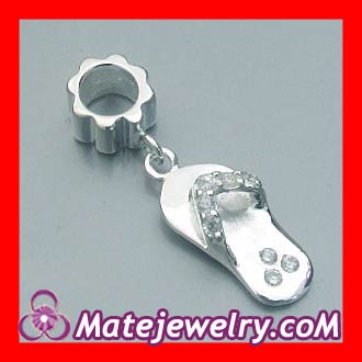 925 Sterling Silver Jewelry Charms Dangle slipper with Stone