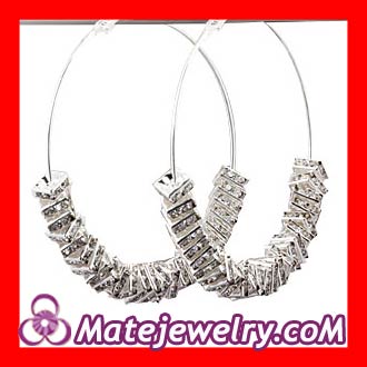 70mm Basketball Wives White Crystal Spacer Poparazzi Hoop Earrings Wholesale