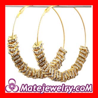 70mm Gold Basketball Wives Crystal Square Spacer Poparazzi Hoop Earrings Wholesale