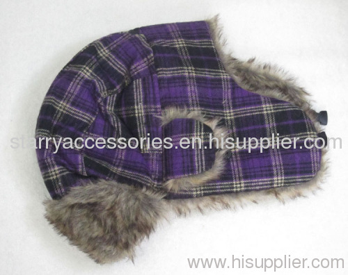 purple checked winter hat