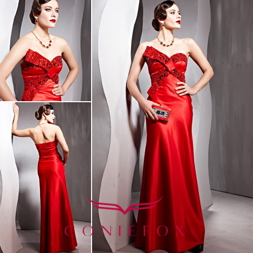 CONIEFOX strapless red carpet bride dress 56601