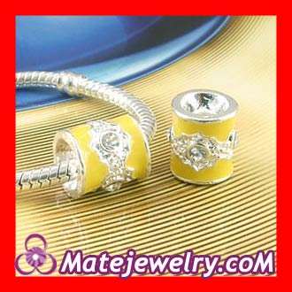 Sterling silver yellow enamel barrel beads