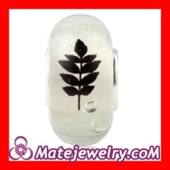 Painted Leaf Fluorescent Panodra Glass Art Beads in 925 Silver Core