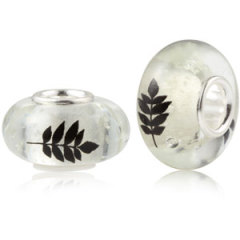 Painted Leaf Fluorescent Panodra Glass Art Beads in 925 Silver Core