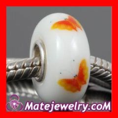 Painted Butterfly Murano Glass Beads 925 Sterling Silver single core