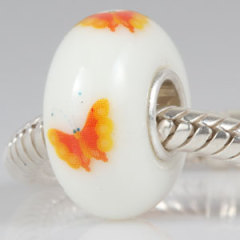 Painted Butterfly Murano Glass Beads 925 Sterling Silver single core