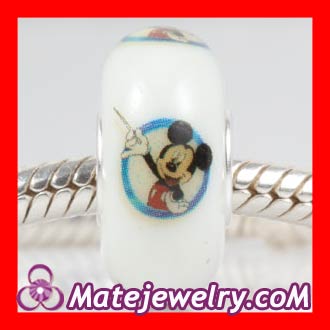european Painted Disney Mickey Murano Glass Beads 925 Sterling Silver