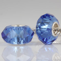 european Blue Murano Glass Faceted Bead 925 silver core suit Largehole Jewelry Bracelet
