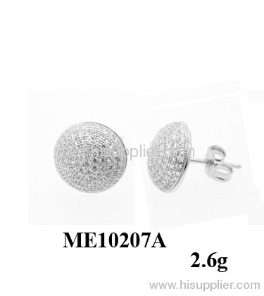 Round Micro Pave Silver Earring Pin