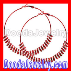 cheap Basketball Wives Red Crystal Spacer Hoop Earrings Wholesale