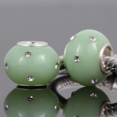european Silver Polished Glass Green Bead with Austrian crystal Accents