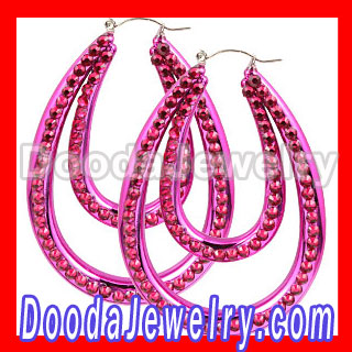 Red Basketball Wives Bamboo Crystal Hoop Earrings Wholesale