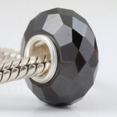 Sterling Silver Single Core european Faceted Zircon Stone Black Beads Wholesale