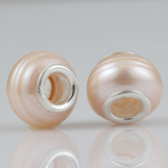 11-13mm Helix Irregular Nature Pink Freshwater Pearl european style Beads 925 Stamped Silver Core
