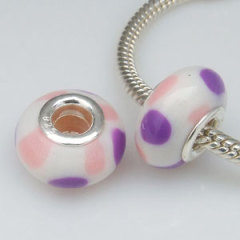 european 925 sterling silver double cores purple and pink Polymer Clay Beads