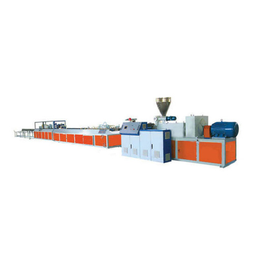 Plastic profile extrusion line