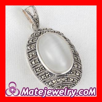 Thai Sterling Silver Marcasite Pendant inlay White Opal