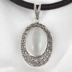 Thai Sterling Silver Marcasite Pendant inlay White Opal