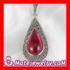 Thai Sterling Silver Marcasite Pendant inlay Teardrop Ruby Gemstone