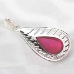 Thai Sterling Silver Marcasite Pendant inlay Teardrop Ruby Gemstone
