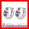 Sterling Silver Olive Purple CZ Huggie Hoop Earrings