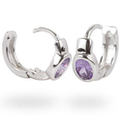 Sterling Silver Olive Purple CZ Huggie Hoop Earrings