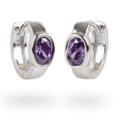Sterling Silver Olive Purple CZ Huggie Hoop Earrings