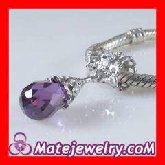 925 Sterling Silver Charm Pendant Dangle Purple CZ Stone