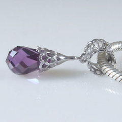 925 Sterling Silver Charm Pendant Dangle Purple CZ Stone