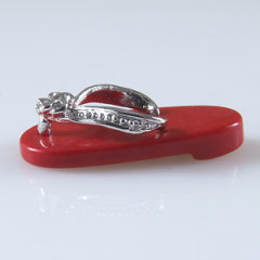 Sterling Silver Red Coral Slipper Pendant